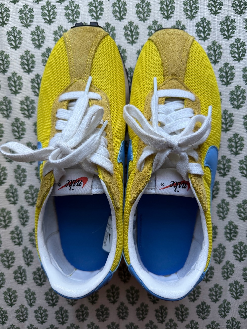 Nike Bright Yellow Mesh Sneakers with Blue Swoosh